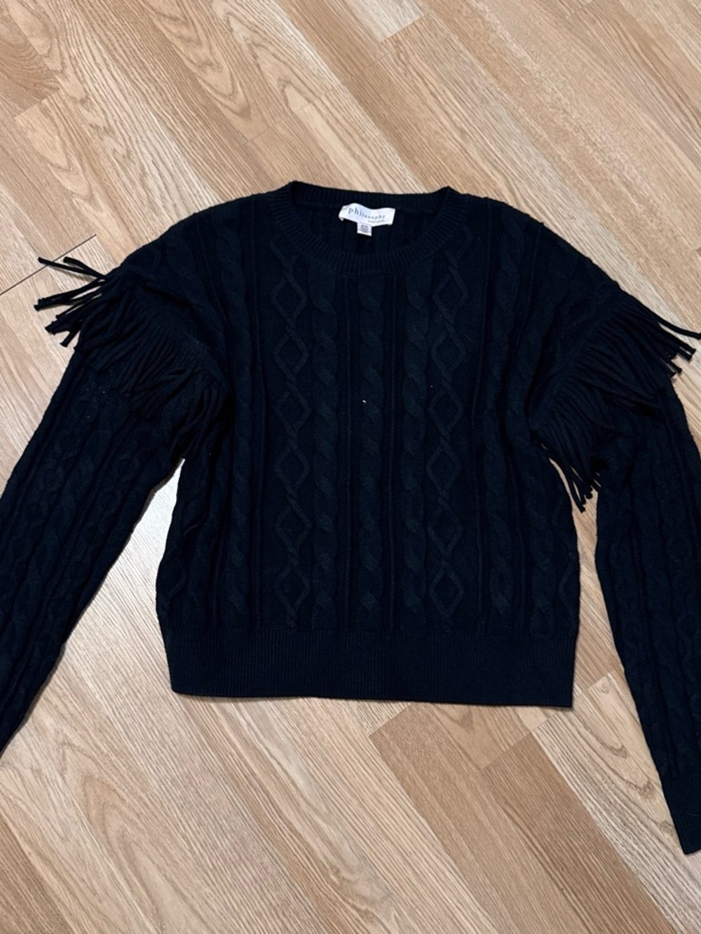 Philosophy Cable-Knit Fringe Sleeve Sweater